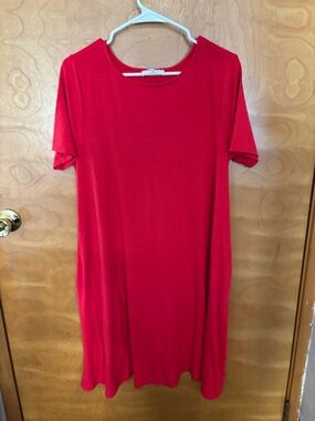 Zenana Outfitters Bright Red Crewneck Swing Dress